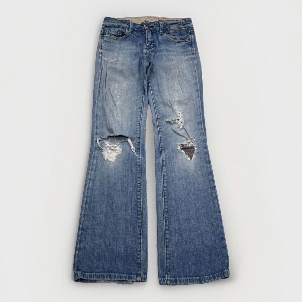Vigoss Jeans Juniors 3/4 Bootcut Destroyed Distress Blue Denim Measure 28 x 31.5